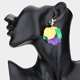 Mardi Gras Fleur de Lis Petal Dangle Earrings