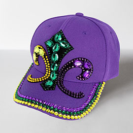 Bling Studded Mardi Gras Fleur de Lis Baseball Cap