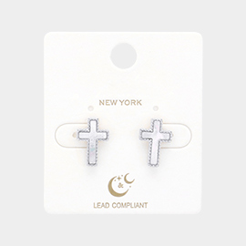 Mother Of Pearl Cross Stud Earrings