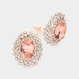 Oval Stone Pointed Evening Clip On Earrings