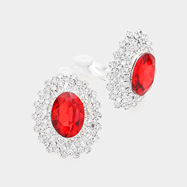 Oval Stone Pointed Evening Clip On Earrings