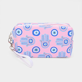 Hamsa Hand Evil Eye Printed Pouch Bag with Wristlet