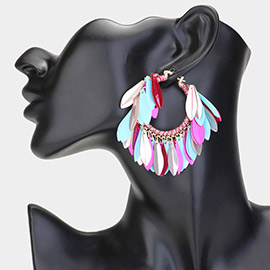 Sequin Fringe Hoop Pin Catch Earrings