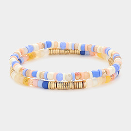 2PCS - Heishi Beaded Stretch Multi Layered Bracelets