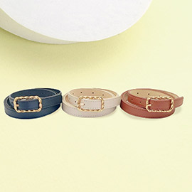 3PCS - Metal Buckle Accented Faux Leather Belt Set