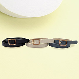 3PCS - Metal Buckle Accented Faux Leather Belt Set