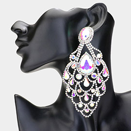 Teardrop Stone Pointed Over Sized Chandelier Evening Earrings