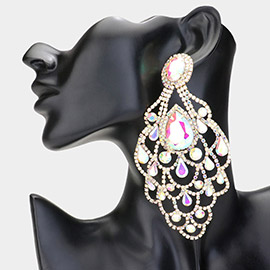 Teardrop Stone Pointed Over Sized Chandelier Evening Earrings