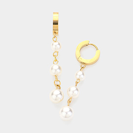 Stainless Steel Pearl Link Dropdown Earrings