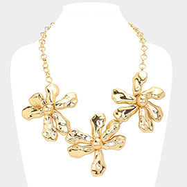 Metal Flower Link Statement Necklace