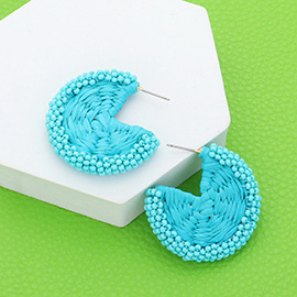 Raffia Wrapped Seed Beaded Round Earrings