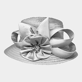 Flower Ribbon Accented Dressy Hat