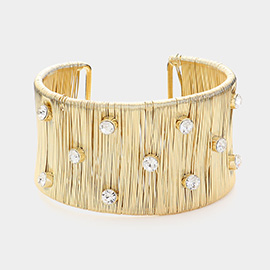 Stone Cluster Embellished Metal Cuff Bracelet