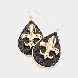 Fleur de Lis Sparkle Teardrop Dangle Earrings