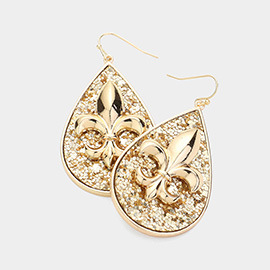 Fleur de Lis Sparkle Teardrop Dangle Earrings