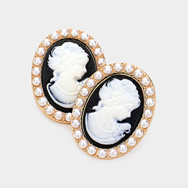 Pearl Embellished Cameo Stud Earrings