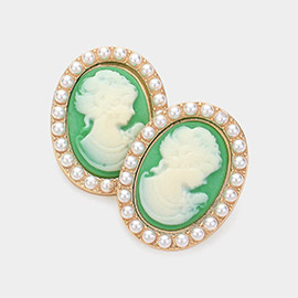 Pearl Embellished Cameo Stud Earrings