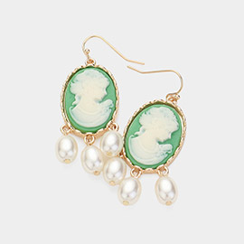 Triple Pearl Embellished Cameo Dangle Earrings