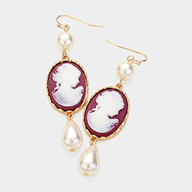 Pearl Pointed Cameo Dangle Earrings