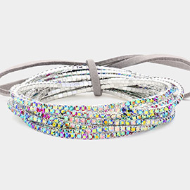 12PCS - Ribbon Colorful Rhinestone Layered Stretch Bracelets