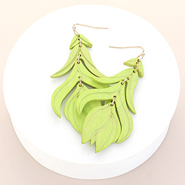 Wood Flower Leaf Link Dropdown Earrings