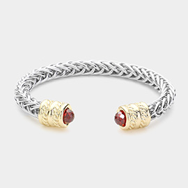 CZ Stone Tip Textured Metal Cuff Bracelet