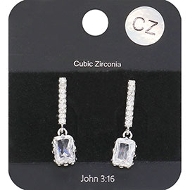 Square CZ Stone Dangle Evening Earrings