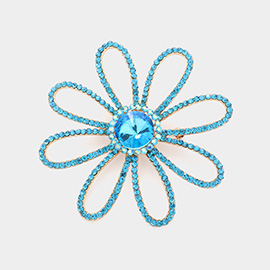 Rhinestone Paved Flower Pin Brooch