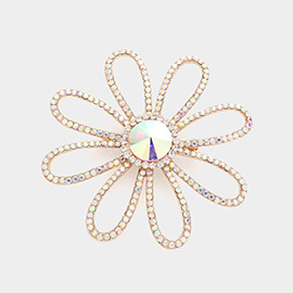 Rhinestone Paved Flower Pin Brooch