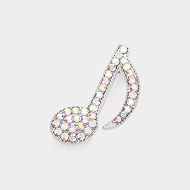 Rhinestone Paved Musical Note Pin Brooch