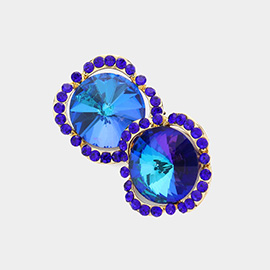 Round Crystal Stone Accented Evening Earrings