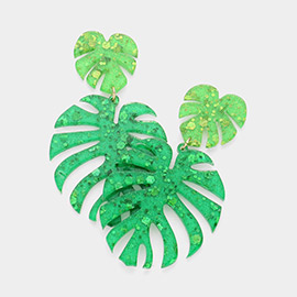 Resin Tropical Leaves Dangle Earrings