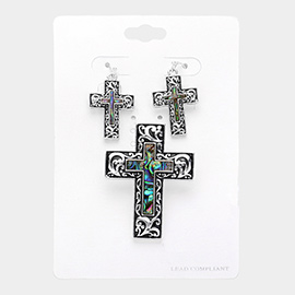 Abalone Cross Pendant Set