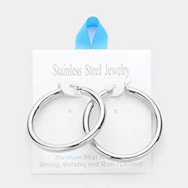 18K White Gold Dipped Stainless Steel Hoop Pin Catch Earrings