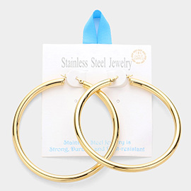 18K Gold Dipped Stainless Steel Hoop Pin Catch Earrings