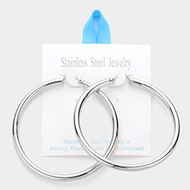 18K White Gold Dipped Stainless Steel Hoop Pin Catch Earrings