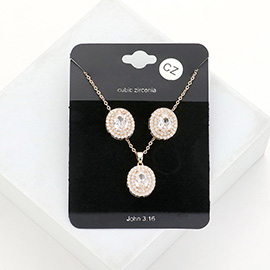 CZ Round Stone Accented Pendant Necklace