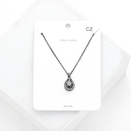 CZ Teardrop Stone Pendant Necklace