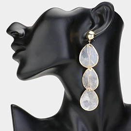 Triple Mother Of Pearl Teardrop Frame Link Paper Clip Chain Dropdown Earrings