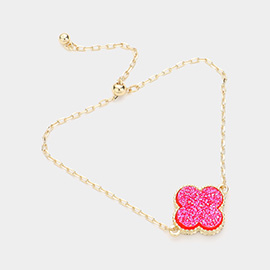 Quatrefoil Druzy Adjustable Pull Tie Cinch Bracelet