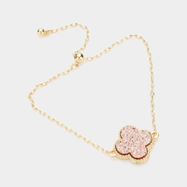 Quatrefoil Druzy Adjustable Pull Tie Cinch Bracelet