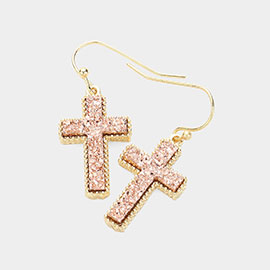 Cross Druzy Dangle Earrings