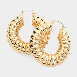 Textured Metal Hoop Pin Catch Earrings