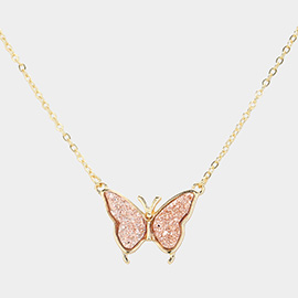 Butterfly Druzy Pendant Necklace