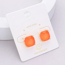 Cushion Square Stone Stud Evening Earrings