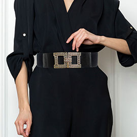 Textured Metal Square Buckle Stretch Elastic Belt