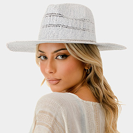 Braided Trim Woven Straw Fedora Hat