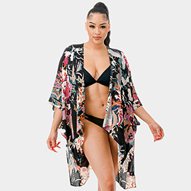 Abstract Splatter Print Kimono Poncho