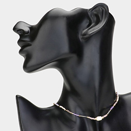 Pearl Pointed Faceted Beaded Choker Necklace