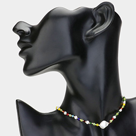 Pearl Pointed Faceted Beaded Choker Necklace